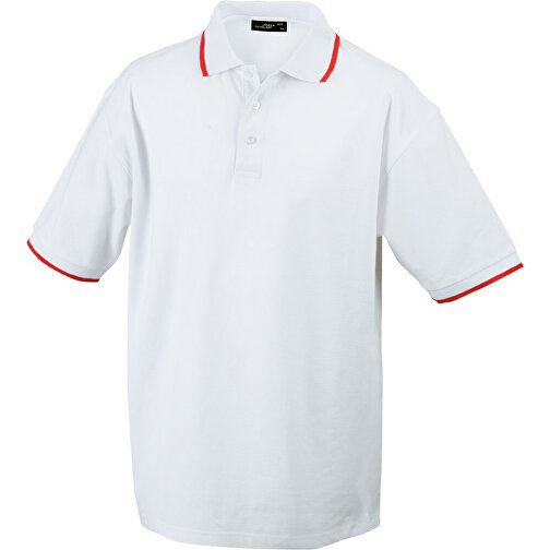 Polo Tipping , James Nicholson, weiß/rot, 100% Baumwolle, gekämmt, ringgesponnen, XL, , Bild 1