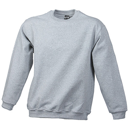 Round-Sweat Heavy Junior , James Nicholson, grau-heather, 80% Baumwolle, ringgesponnen, 20% Polyester, L (134/140), , Bild 1