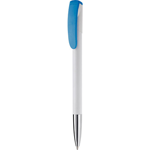 Kugelschreiber Deniro Mit Metallspitze Hardcolour , weiss / hellblau, ABS & Metall, 14,30cm (Länge), Bild 1
