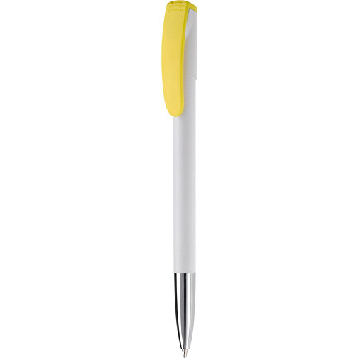 Kugelschreiber Deniro Mit Metallspitze Hardcolour , weiss / gelb, ABS & Metall, 14,30cm (Länge), Bild 1