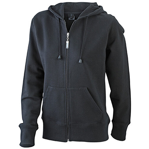 Ladies’ Hooded Jacket , James Nicholson, schwarz, 80% Baumwolle, ringgesponnen, 20% Polyester, L, , Bild 1