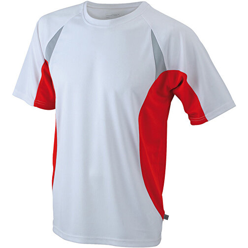 Men’s Running-T , James Nicholson, weiß/rot, 100% Polyester, L, , Bild 1