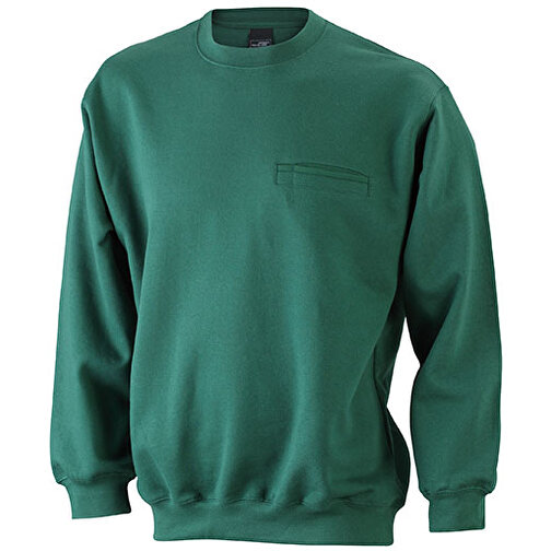 Men’s Round Sweat Pocket , James Nicholson, dark-grün, 80% Baumwolle, ringgesponnen, 20% Polyester, L, , Bild 1