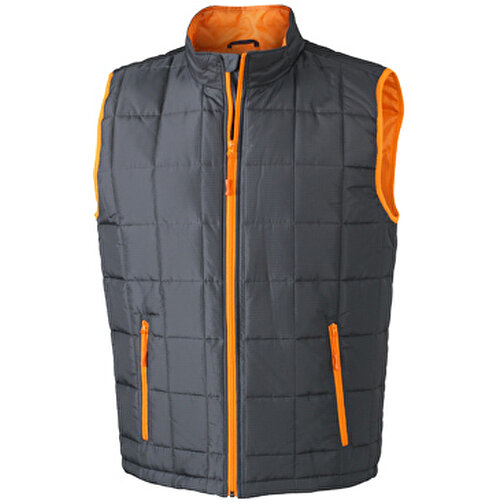 Men’s Padded Light Weight Vest , James Nicholson, carbon/orange, 100% Polyester, XL, , Bild 1