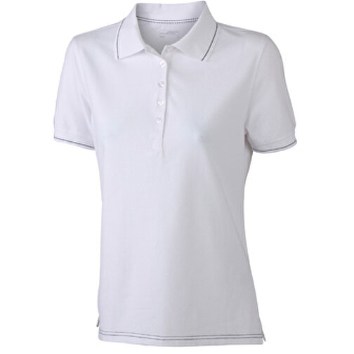 Ladies’ Elastic Polo , James Nicholson, weiss/schwarz, 95% Baumwolle, 5% Elasthan, M, , Bild 1