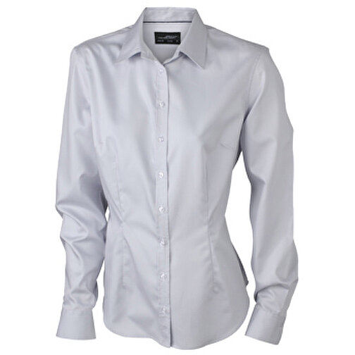 Ladies’ Long-Sleeved Blouse , James Nicholson, light-grau, 100% Baumwolle, M, , Bild 1