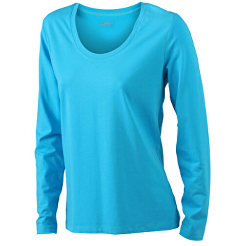 Ladies’ Stretch Shirt Long-Sleeved , James Nicholson, türkis, 95% Baumwolle, gekämmt, ringgesponnen, 5% Elasthan, S, , Bild 1