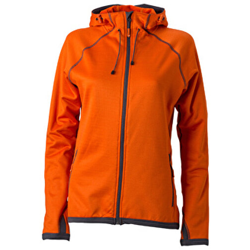 Ladies’ Hooded Fleece , James Nicholson, dark-orange/carbon, 92% Polyester, 8% Elasthan, XL, , Bild 1