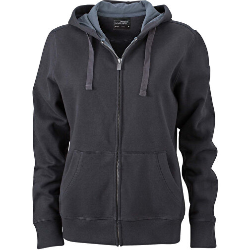 Ladies’ Hooded Jacket , James Nicholson, schwarz/carbon, 80% Baumwolle, gekämmt, 20% Polyester, XXL, , Bild 1