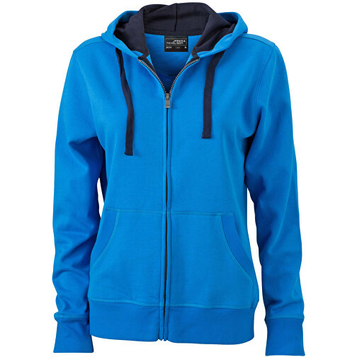 Ladies’ Hooded Jacket , James Nicholson, cobalt/navy, 80% Baumwolle, gekämmt, 20% Polyester, XL, , Bild 1