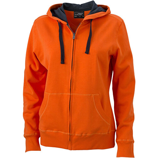 Ladies’ Hooded Jacket , James Nicholson, dark-orange/carbon, 80% Baumwolle, gekämmt, 20% Polyester, L, , Bild 1