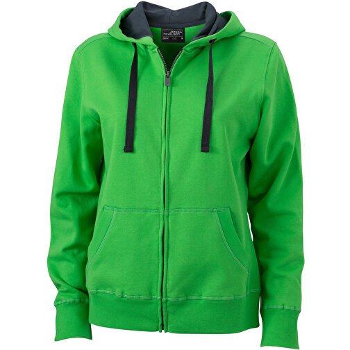 Ladies’ Hooded Jacket , James Nicholson, grün/carbon, 80% Baumwolle, gekämmt, 20% Polyester, M, , Bild 1