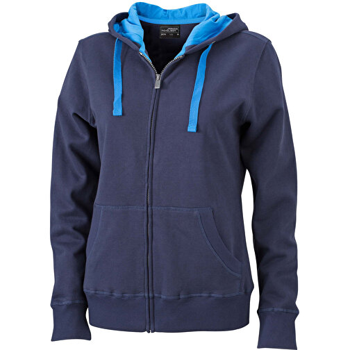 Ladies’ Hooded Jacket , James Nicholson, navy/cobalt, 80% Baumwolle, gekämmt, 20% Polyester, S, , Bild 1