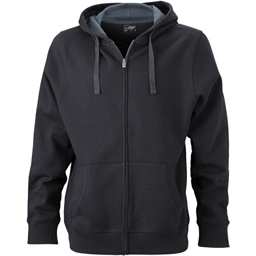 Men’s Hooded Jacket , James Nicholson, schwarz/carbon, 80% Baumwolle, gekämmt, 20% Polyester, 3XL, , Bild 1