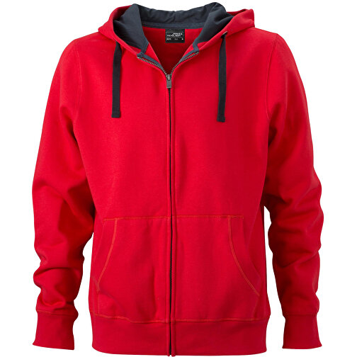 Men’s Hooded Jacket , James Nicholson, rot/carbon, 80% Baumwolle, gekämmt, 20% Polyester, S, , Bild 1