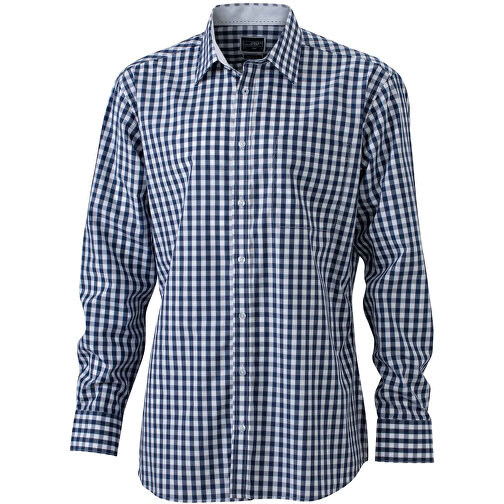 Men’s Checked Shirt , James Nicholson, navy/weiß, 100% Baumwolle, XXL, , Bild 1