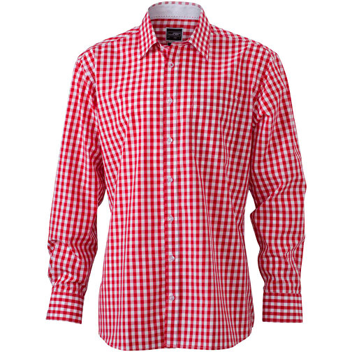 Men’s Checked Shirt , James Nicholson, rot/weiss, 100% Baumwolle, XXL, , Bild 1