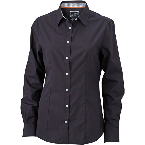 Ladies’ Plain Shirt , James Nicholson, schwarz/schwarz-weiß, 100% Baumwolle, M, , Bild 1