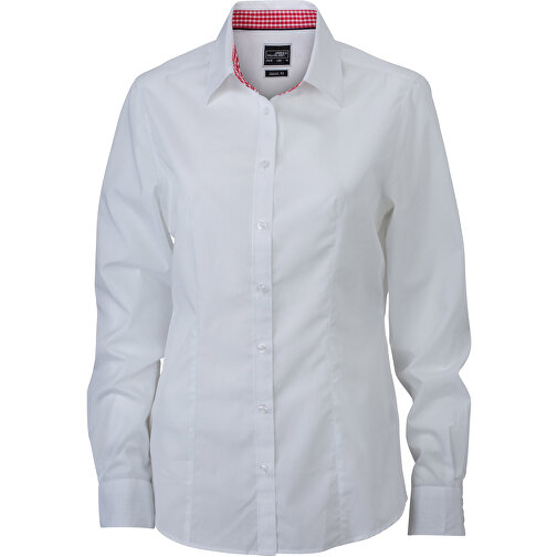 Ladies’ Plain Shirt , James Nicholson, weiß/rot-weiß, 100% Baumwolle, XS, , Bild 1