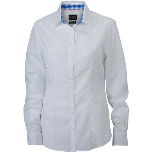Ladies’ Plain Shirt , James Nicholson, weiß/royal-weiß, 100% Baumwolle, XS, , Bild 1
