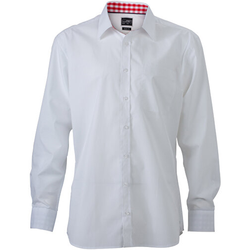 Men’s Plain Shirt , James Nicholson, weiss/rot-weiss, 100% Baumwolle, L, , Bild 1