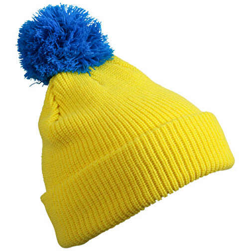 Pompon Hat With Brim , Myrtle Beach, gelb/azur, 100% Polyacryl, one size, , Bild 1