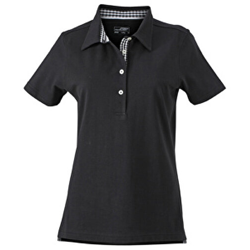 Ladies’ Plain Polo , James Nicholson, schwarz/schwarz-weiß, 100% Baumwolle, gekämmt, XL, , Bild 1
