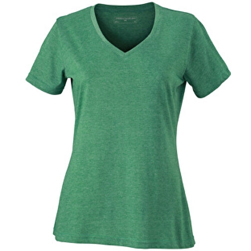 Ladies’ Heather T-Shirt , James Nicholson, grün-melange, 65% Polyester, 35% Baumwolle, L, , Bild 1