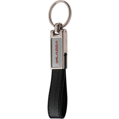 Schlüsselanhänger Mit Doming , schwarz, Metall & Leder, 12,20cm x 1,80cm (Länge x Breite), Bild 1