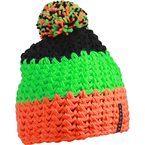 Crocheted Cap With Pompon , Myrtle Beach, neon-orange/neon-grün/schwarz, 100% Polyacryl, one size, , Bild 1