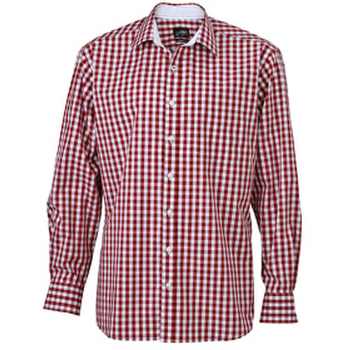 Men’s Checked Shirt , James Nicholson, bordeaux/weiß, 100% Baumwolle, M, , Bild 1