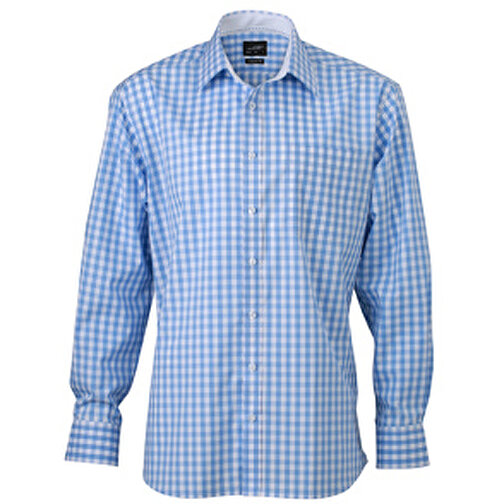 Men’s Checked Shirt , James Nicholson, glacier-blau/weiß, 100% Baumwolle, 3XL, , Bild 1