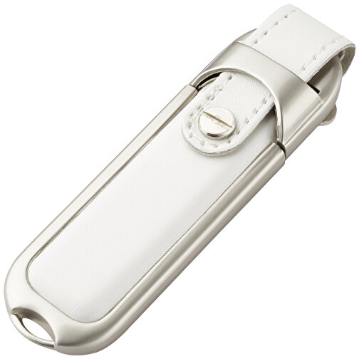 USB-Stick DAKAR 2 GB , Promo Effects MB , weiß MB , 2 GB , Leder / Metall MB , 3 - 10 MB/s MB , 8,80cm x 1,40cm x 2,80cm (Länge x Höhe x Breite), Bild 2