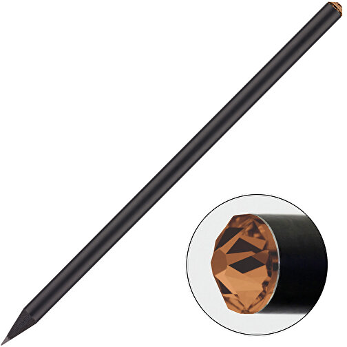 Schwarzer Bleistift Mit Original Preciosa®-Kristall , schwarz, Kristall braun, Holz, 17,70cm x 0,70cm x 0,70cm (Länge x Höhe x Breite), Bild 1