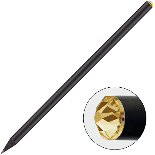 Schwarzer Bleistift Mit Original Preciosa®-Kristall , schwarz, Kristall gold, Holz, 17,70cm x 0,70cm x 0,70cm (Länge x Höhe x Breite), Bild 1