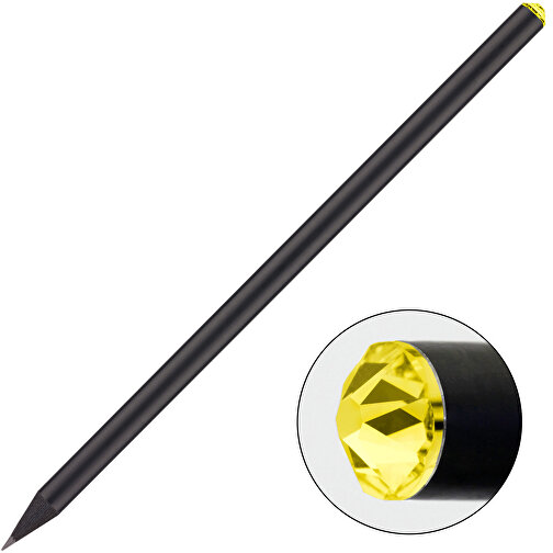 Schwarzer Bleistift Mit Original Preciosa®-Kristall , schwarz, Kristall dunkelgelb, Holz, 17,70cm x 0,70cm x 0,70cm (Länge x Höhe x Breite), Bild 1
