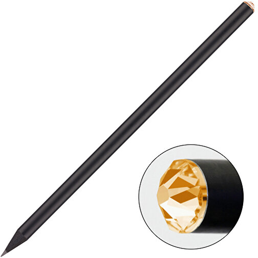 Schwarzer Bleistift Mit Original Preciosa®-Kristall , schwarz, Kristall apricot, Holz, 17,70cm x 0,70cm x 0,70cm (Länge x Höhe x Breite), Bild 1