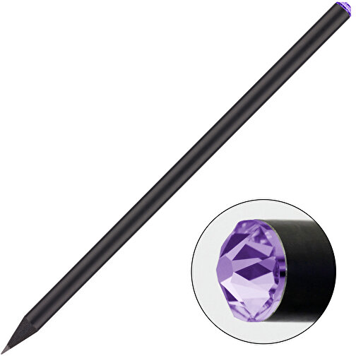 Schwarzer Bleistift Mit Original Preciosa®-Kristall , schwarz, Kristall lila, Holz, 17,70cm x 0,70cm x 0,70cm (Länge x Höhe x Breite), Bild 1
