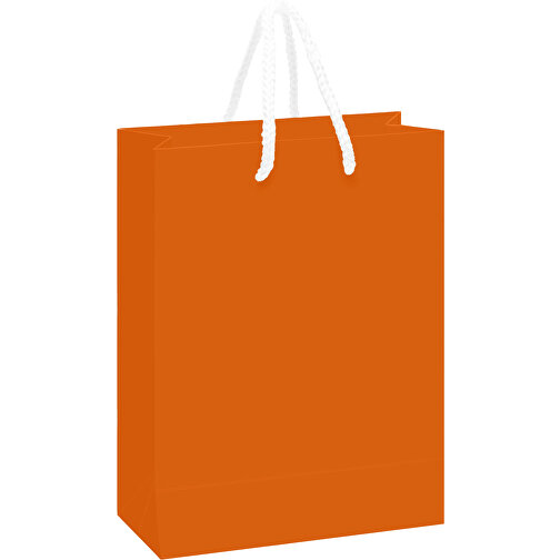Laminierte Papiertasche, Klein , orange, Papier, 18,00cm x 24,00cm x 8,00cm (Länge x Höhe x Breite), Bild 1