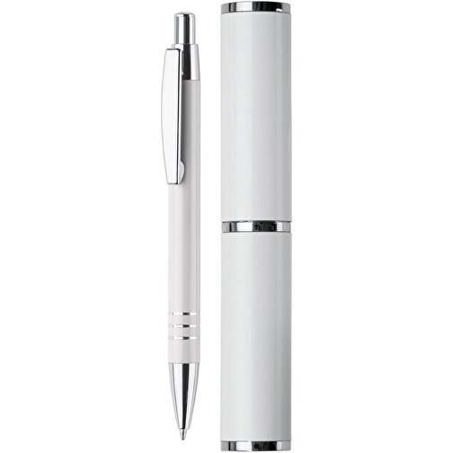 Kugelschreiber In Köcher , weiß, Aluminium, 14,70cm (Länge), Bild 1