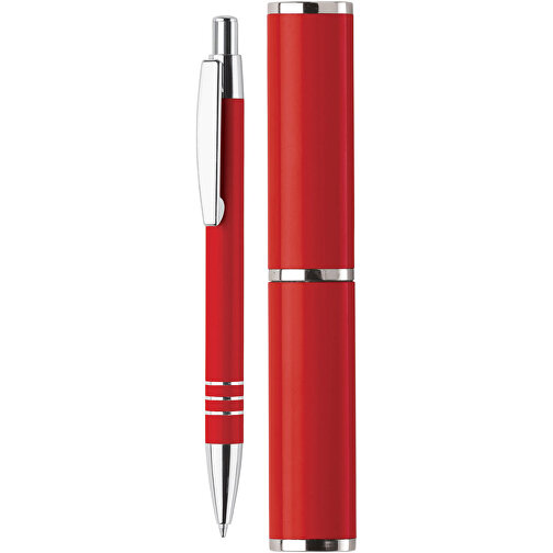 Kugelschreiber In Köcher , rot, Aluminium, 14,70cm (Länge), Bild 1