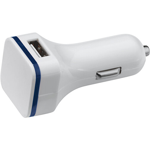 USB KFZ-Ladegerät 2,1A , weiß / blau, ABS, 6,90cm x 3,00cm x 3,00cm (Länge x Höhe x Breite), Bild 1