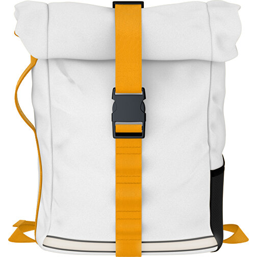 Rolltop Rucksack Comfort , weiß / hellorange, Sublimation-fabric 200g - Polyester (PU), 29,50cm x 13,00cm x 33,00cm (Länge x Höhe x Breite), Bild 1