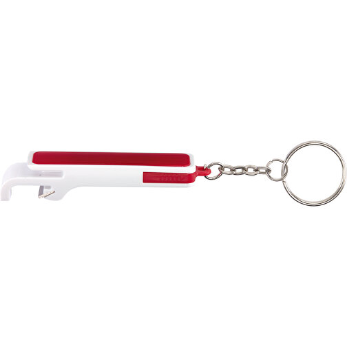 Schlüsselanhänger DOUBLE OPEN , rot, weiss, Kunststoff / Stahl, 12,80cm x 1,60cm x 1,60cm (Länge x Höhe x Breite), Bild 1