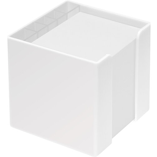 Zettelbox 'Alpha' Mit Köcher , weiss, PS+PAP, 10,00cm x 10,00cm x 10,00cm (Länge x Höhe x Breite), Bild 1