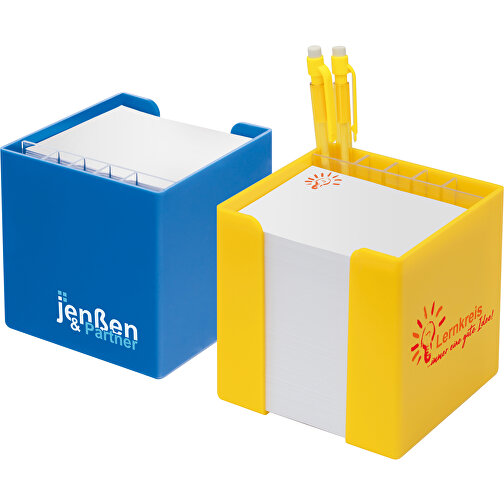 Zettelbox 'Alpha' Mit Köcher , weiß, PS+PAP, 10,00cm x 10,00cm x 10,00cm (Länge x Höhe x Breite), Bild 2