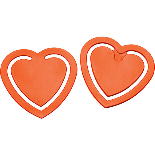 Zettelklammer 'Herz' , orange, PS, 6,50cm x 0,20cm x 6,30cm (Länge x Höhe x Breite), Bild 1