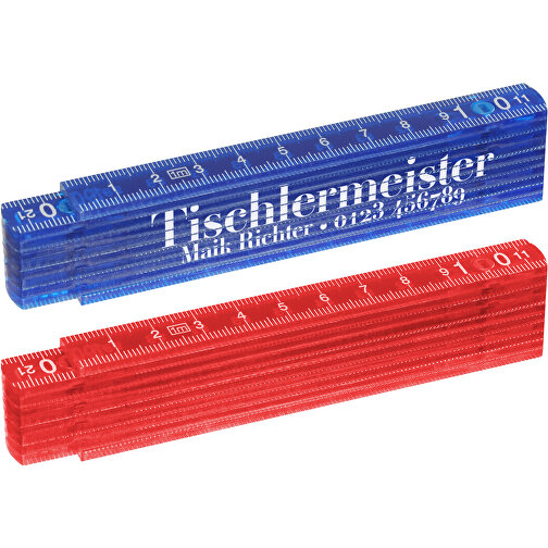 Zollstock Kunstoff, Midi , rot-transparent, ABS, 13,00cm x 1,30cm x 2,50cm (Länge x Höhe x Breite), Bild 2