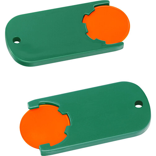Chiphalter Mit 1€-Chip 'Alpha' , orange, grün, ABS, 6,10cm x 0,40cm x 2,90cm (Länge x Höhe x Breite), Bild 1