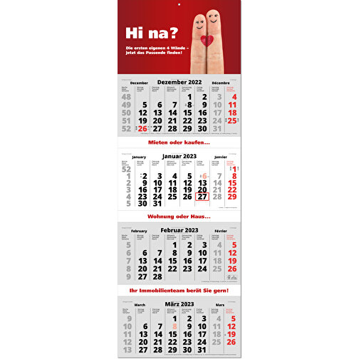Faltbare Wand-Termin-Kalender, 4-Monats-Planer 'Quattro' , grau, Papier, 98,80cm x 34,00cm (Höhe x Breite), Bild 1